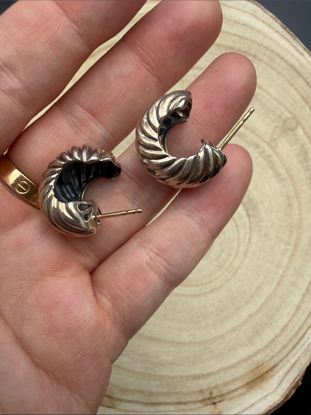 David Yurman Sterling Silver 925 Earrings with 14K Yellow Gold Posts - Picture 5 of 8